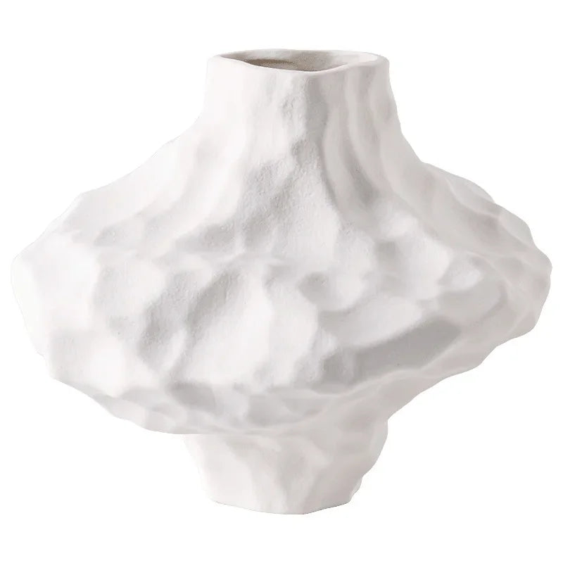  Cloud Form organic ceramic vase in White matte finish, full silhouette, white background