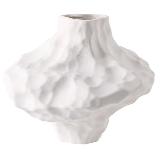  Cloud Form organic ceramic vase in White matte finish, full silhouette, white background