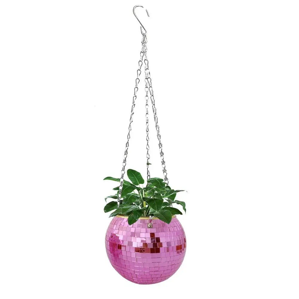 Disco ball planter

Mirrored hanging basket

Retro plant pot

Mirror ball flower vase

Boho-glam home decor

Hanging globe planter

Funky indoor garden accessories

Plant lover gift UK

Reflective hanging pot