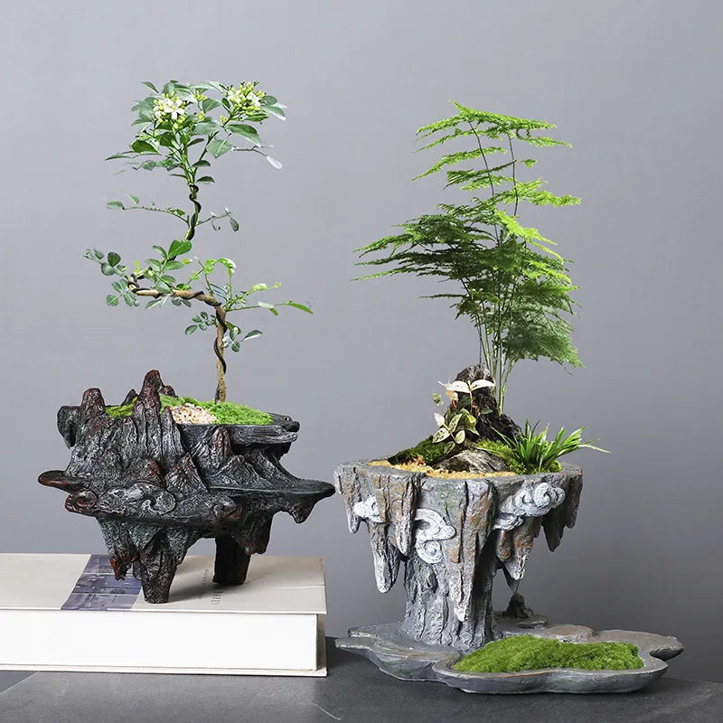 "Floating Rock" Bonsai Planter — Small and Large sizes comparison