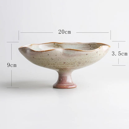 "Ivory Blush ceramic pedestal bowl with reactive glaze and blush-toned base, 20cm diameter"
