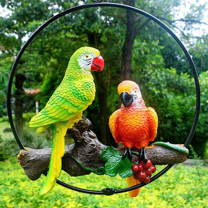 Perch Duo" Hand-Painted Resin Parrot Hanging Ring Ornament