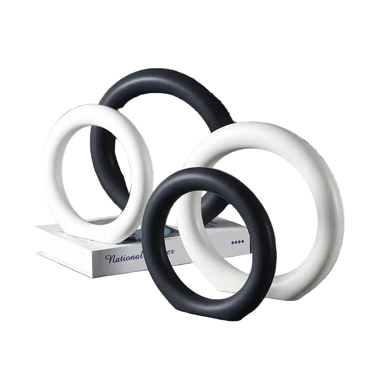 "Void Circle" Matte Ring Sculpture — all four sizes and colours (Obsidian and Chalk, Small and Large), minimalist ceramic ring set, japandi home decor