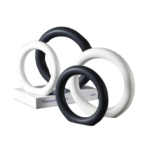 "Void Circle" Matte Ring Sculpture — all four sizes and colours (Obsidian and Chalk, Small and Large), minimalist ceramic ring set, japandi home decor