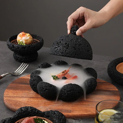 clHouse & Home
Black volcanic stone plate UK

Creative sushi serving tray

Unique honeycomb coal plate

Dry ice food presentation

Industrial style tableware

Artisan cold plate for sushi

Modern black dinnerware

Designer gift for chefs