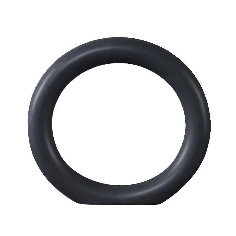 "Void Circle" Matte Ring Sculpture — Obsidian Large 23.5 × 21cm, black matte ceramic ring, contemporary zen sculpture