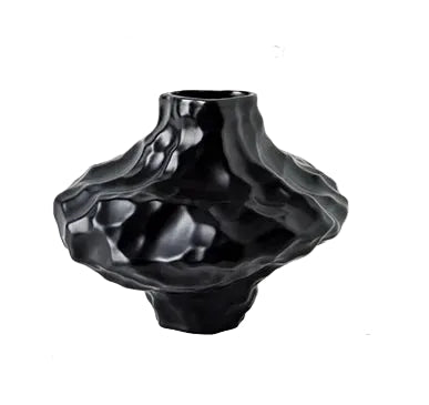 Cloud Form organic ceramic vase in Black matte finish, full silhouette, white background