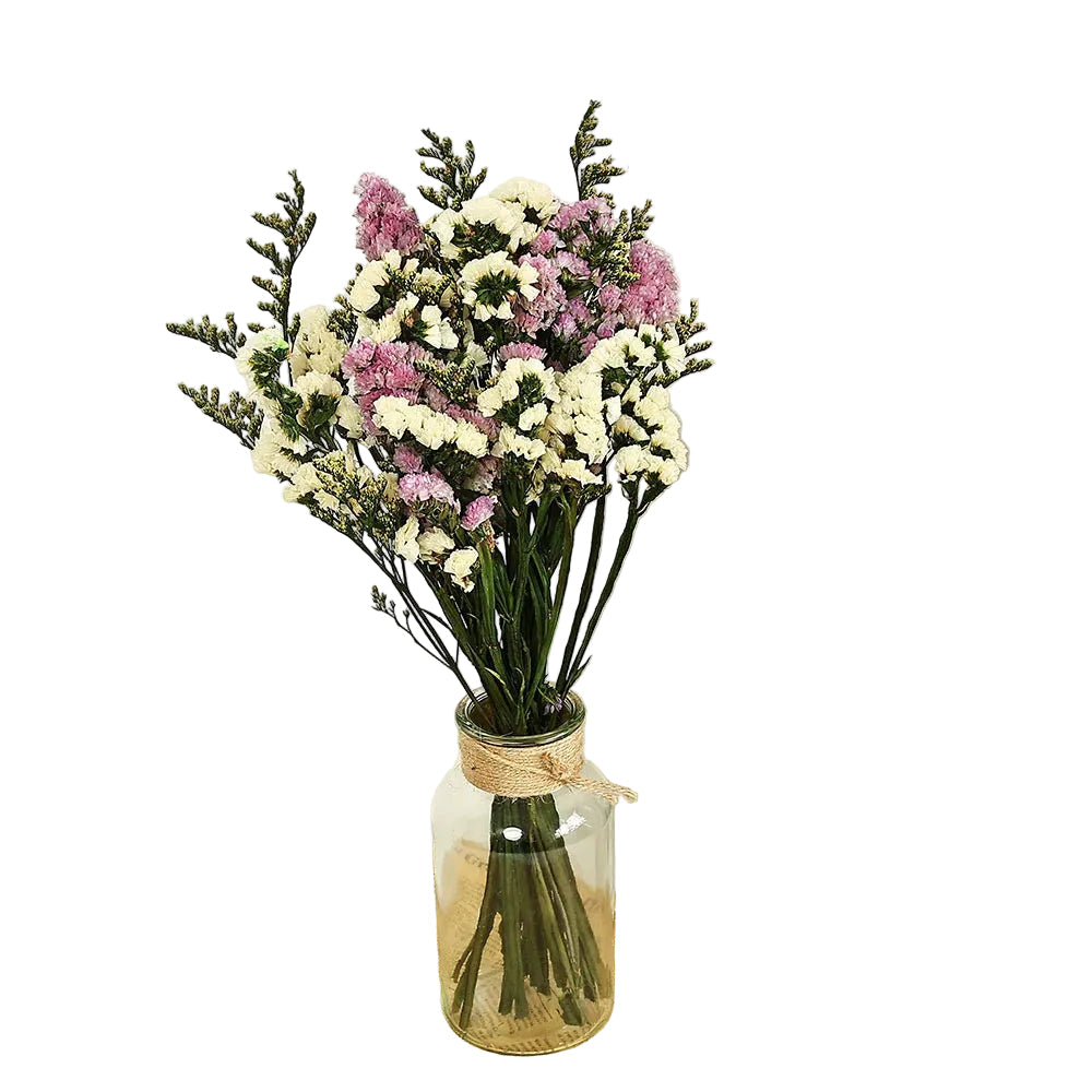 "Still Water" dried statice flower bouquet in Blush Mist — delicate blush pink and white statice clusters, loose airy dried botanical arrangement