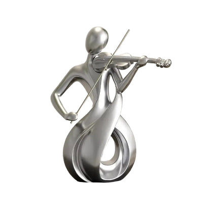 "The Violinist" abstract resin sculpture in silver, contemporary music art figurine, CL House