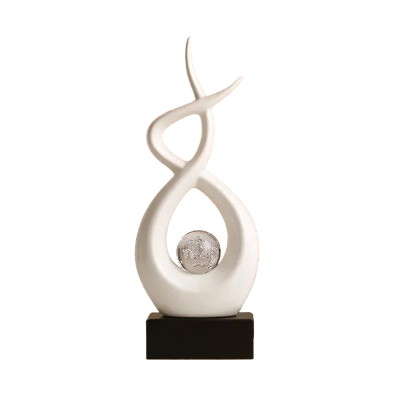 "Flame" abstract ceramic sculpture, Flame open spiral form with wood base, CL House