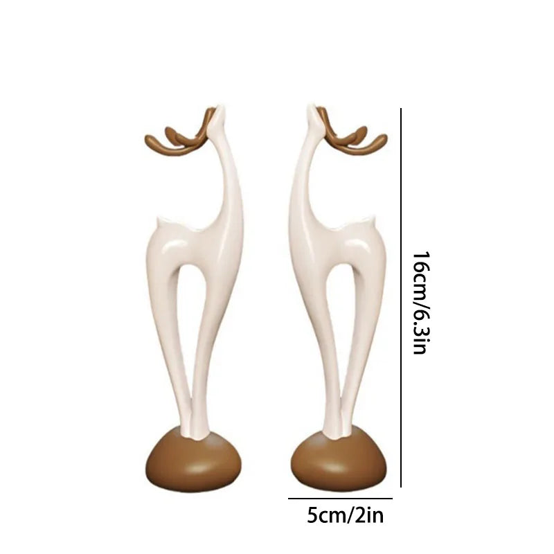 "Stone Stack" Deer Sculptures — pair, abstract ivory resin with walnut base
