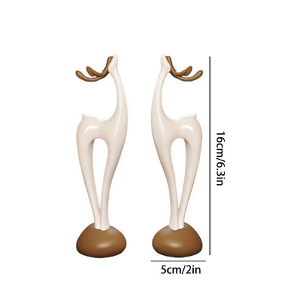 "Stone Stack" Deer Sculptures — pair, abstract ivory resin with walnut base