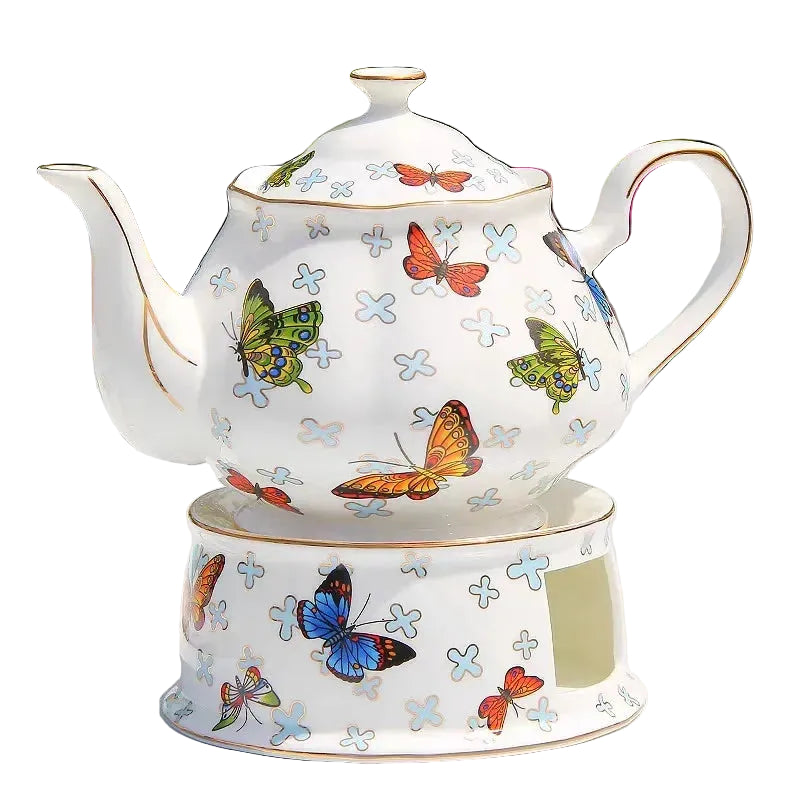  (Teapot 850ml):

"White bone china teapot with butterfly botanical print and gold trim, 850ml — CL House Tea Time"