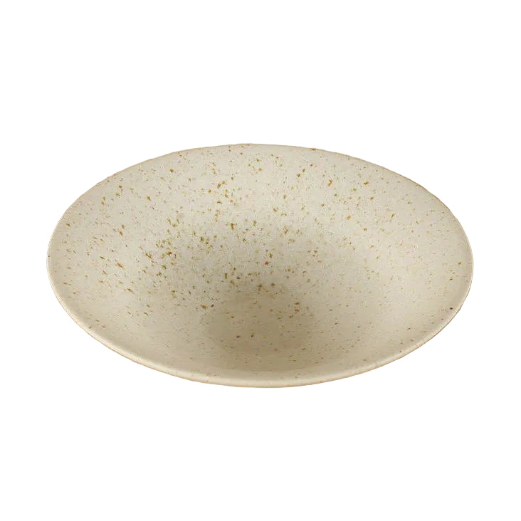 Speckled clay handcrafted ceramic dinner plate in warm sand with natural earth speckles, shown on white background — Speckled Sand variant
