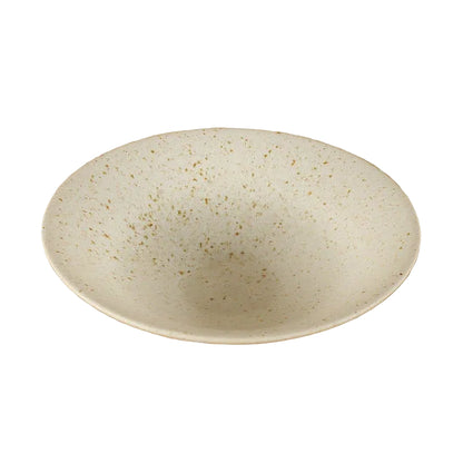 Speckled clay handcrafted ceramic dinner plate in warm sand with natural earth speckles, shown on white background — Speckled Sand variant
