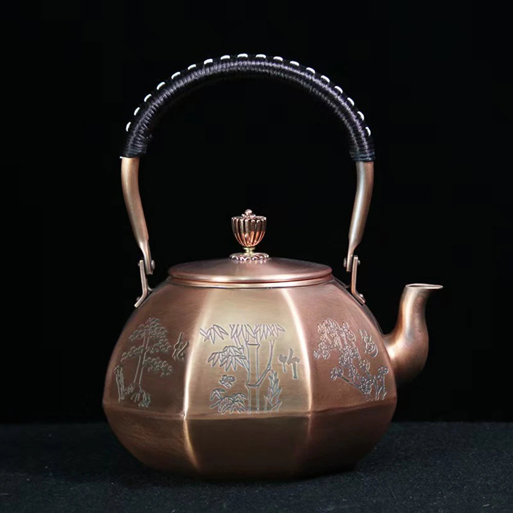 "Dynasty Forge" pure copper kettle, front view on black background — CL House Tea Time