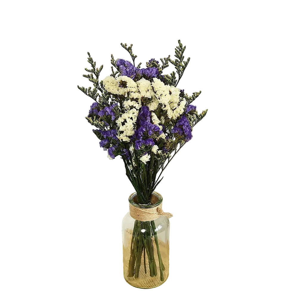  "Still Water" dried statice flower bouquet in Violet Dusk — soft violet and purple statice clusters, loose airy dried botanical arrangement