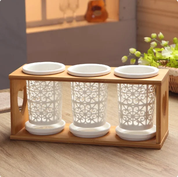 Japanese ceramic chopstick holder Anti-mildew chopstick storage Ceramic kitchen drainer rack Zen kitchen accessories Hygienic utensil holder Draining chopstick box Ceramic cutlery organiser Minimalist kitchen storage Sustainable kitchenware