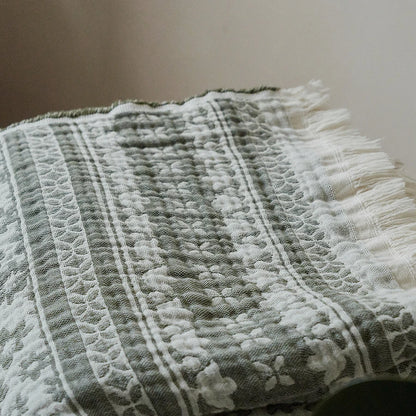 "Jacquard Bloom" 100% Cotton Jacquard Woven Throw Blanket with Fringe Trim