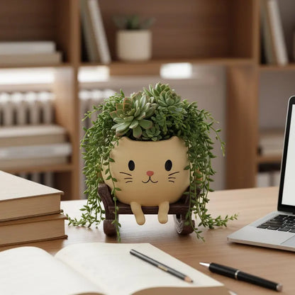Cat rocking chair planter

Cute succulent pot 

Desk stress relief ornament

Resid cat flower pot

Mini planter with drainage

Whimsical office decor

Rocking chair plant holder

Gift for cat lovers

Creative tabletop statue