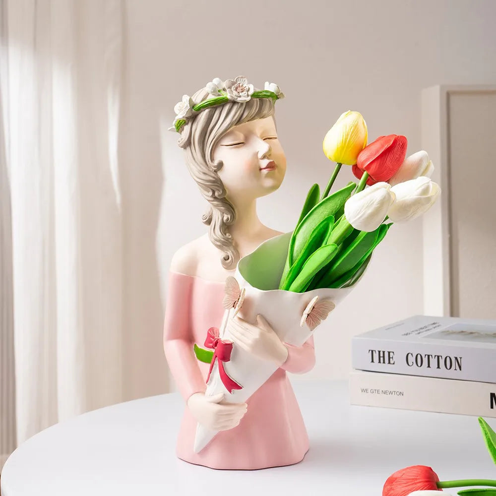 Girl statue vase 

Decorative head flower pot

Dried flower sculpture vase

Whimsical home decor accessories

Maiden mantelpiece ornament

Modern interior gift ideas

Simulation flower container

Artistic shelf decoration

Nordic style female figurine
