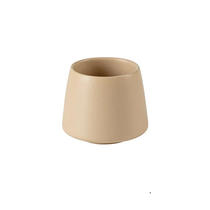 Single cone-shaped matte oat white ceramic cup, warm beige finish, 200ml, bathroom toothbrush holder, white background
