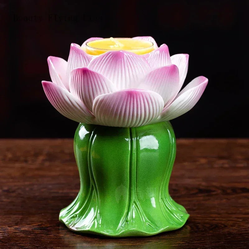 Ceramic lotus candle holder

Buddhist butter lamp holder

Feng Shui home decor UK

Lotus flower altar supplies

Spiritual home ornaments

Zen meditation accessories

Premium ceramic candle stand

High-grade Buddha ware

Decorative tea light holder