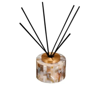 Mosaic Shell reed diffuser bottle with gold brass cap — Amber Shell finish — CL House