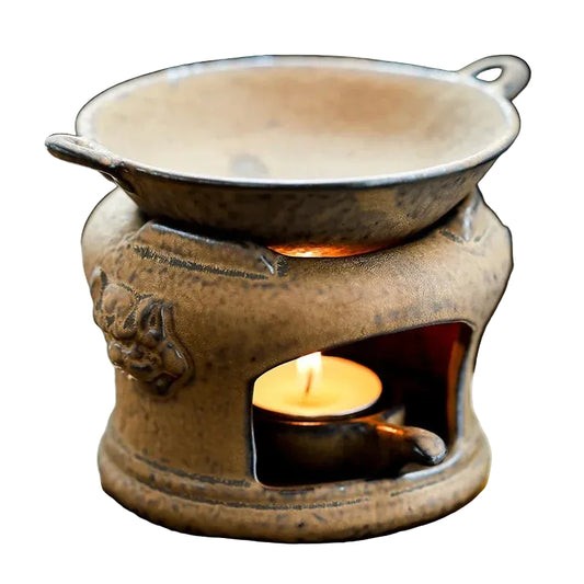 "Fu" Retro Ceramic Aroma Burner – Slim Fu, wabi-sabi finish with tealight holder | CL House