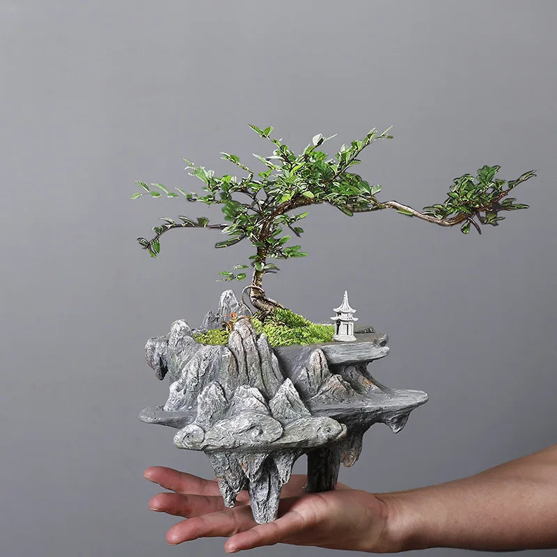 "Floating Rock" Bonsai Planter — texture detail, weathered stone finish