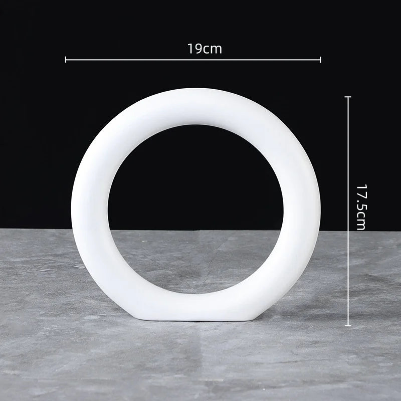 "Void Circle" Matte Ring Sculpture — Chalk Small 19 × 17.5cm, white ceramic ring sculpture, zen home decor accent