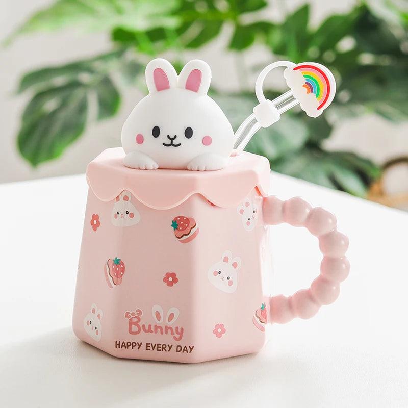 Cartoon Ceramic Mug Lid And Spoon Novelty Mug Kids Mug Cute Coffee Mug Gift Anime Kawaii