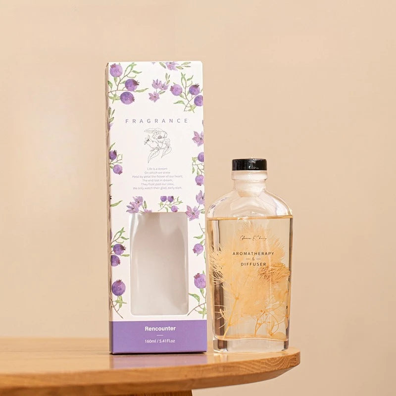 "Botanical Dreams" reed diffuser 160ml — Encounter fragrance — dried botanicals in amber glass bottle — CL House