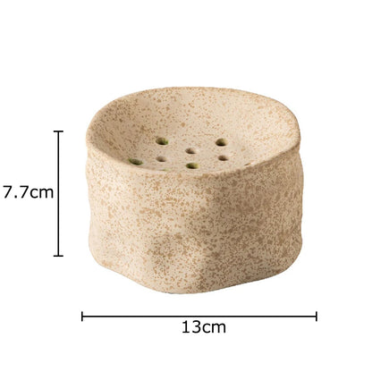 Stone kenzan ceramic bowl with flower frog holes, 13×7.7cm, white matte glaze"