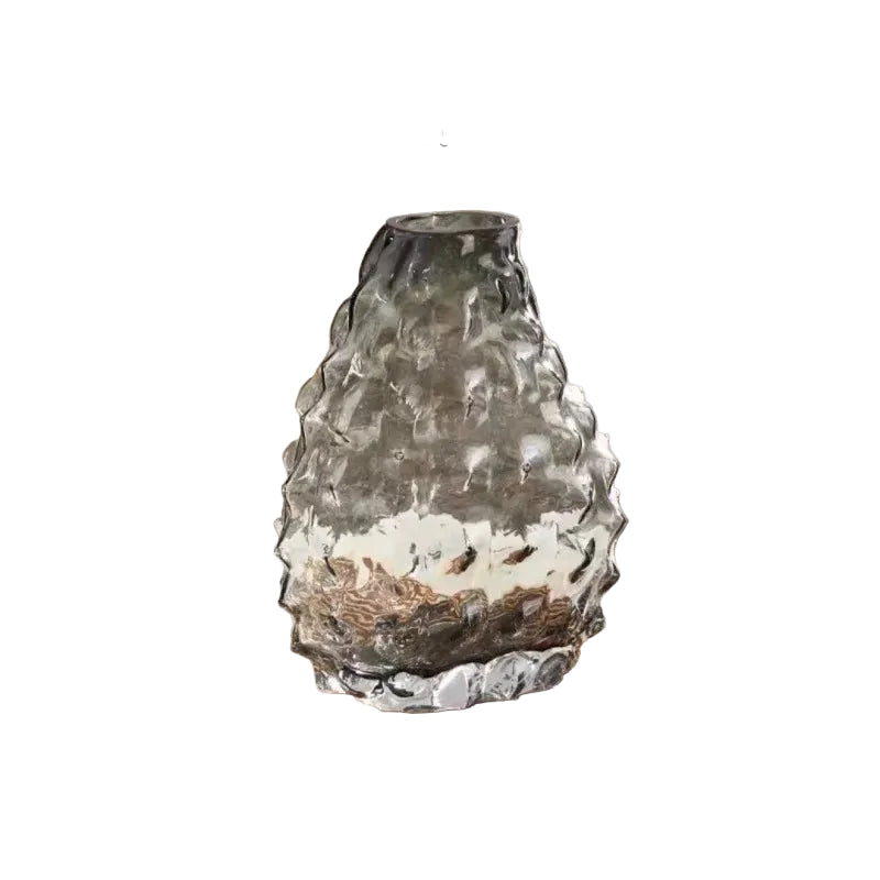 Glacier Peak textured glass vase in Smoke Grey, 22.5cm, white background