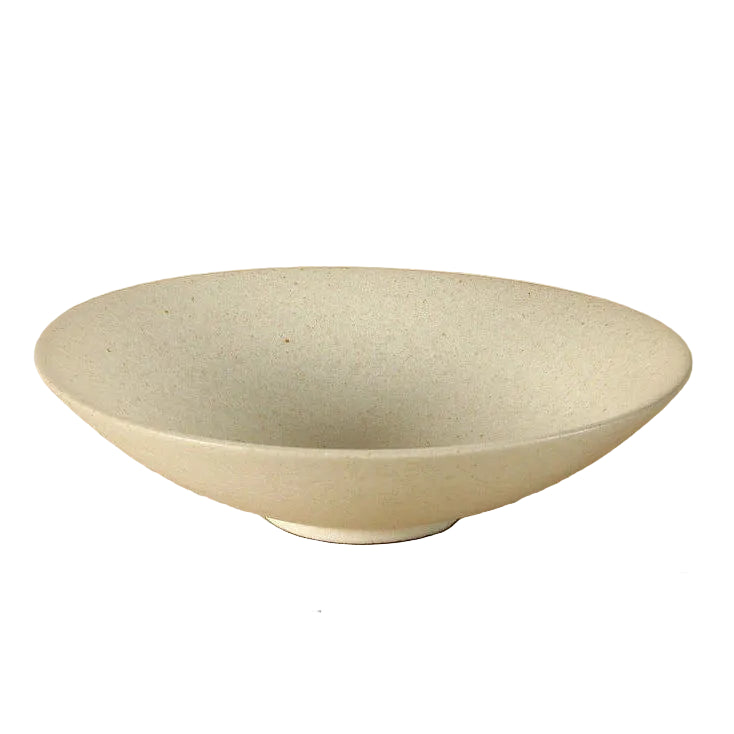 Speckled clay handcrafted ceramic pasta bowl in cream with wide rim and footed base, shown on white background — Speckled Sand variant