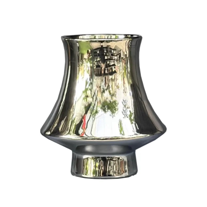 Bell Tower metallic ceramic vase in Silver finish, Large size 11×21cm, white background