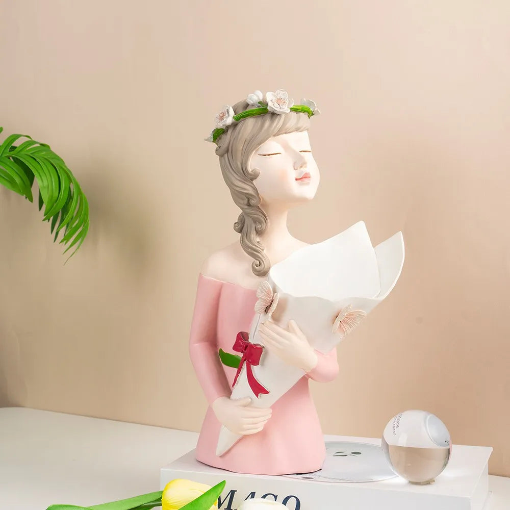 Girl statue vase 

Decorative head flower pot

Dried flower sculpture vase

Whimsical home decor accessories

Maiden mantelpiece ornament

Modern interior gift ideas

Simulation flower container

Artistic shelf decoration

Nordic style female figurine