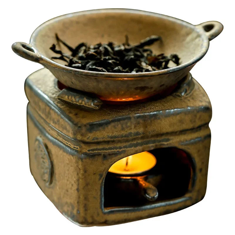 "Fu" Retro Ceramic Aroma Burner – Square Fu, wabi-sabi finish with tealight holder | CL House