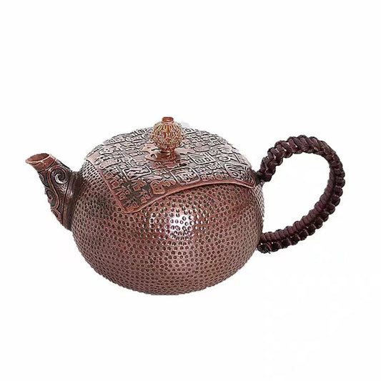 "Copper Ritual" pure copper teapot, front view — vintage Kung Fu style — CL House