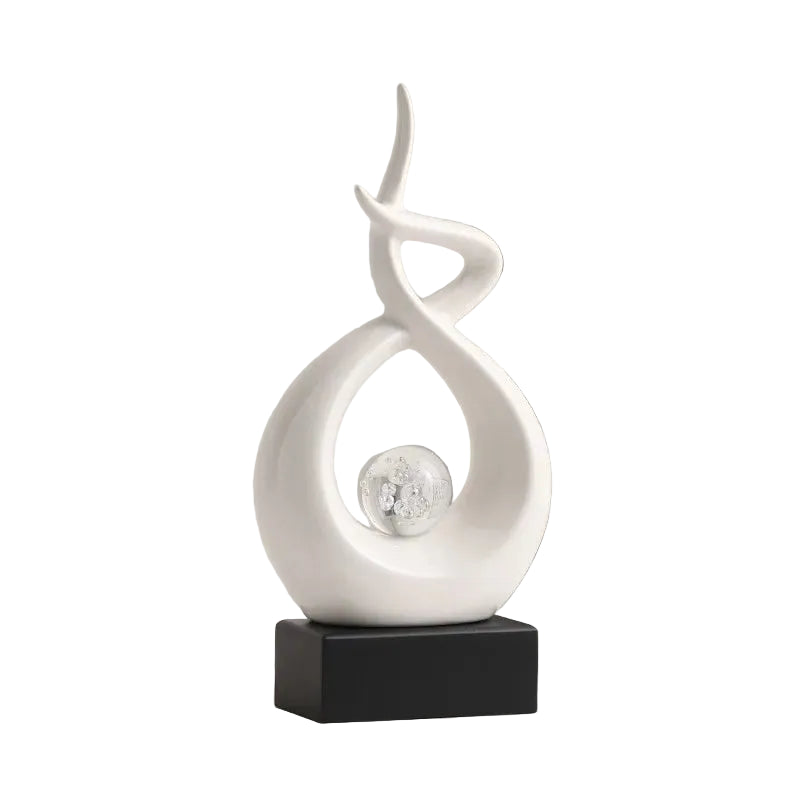 " Ember" abstract ceramic sculpture, Ember compact spiral form with wood base, CL House