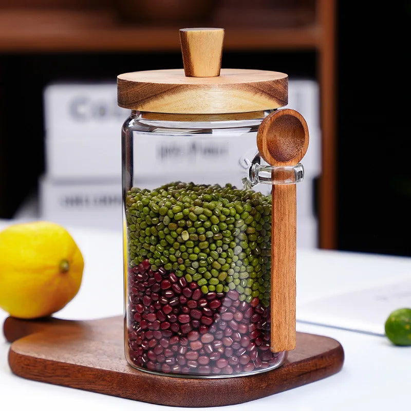 Tea storage with integrated spoon

Pantry organisation containers

Modern glass larder jars

Kitchen storage canister

Glass Storage Jar with Integrated Spoon

Glass spice jar with wooden lid

Glass jar for sugar and salt

Eco-friendly kitchen storage

Coffee bean storage jar

Airtight glass jar with spoon