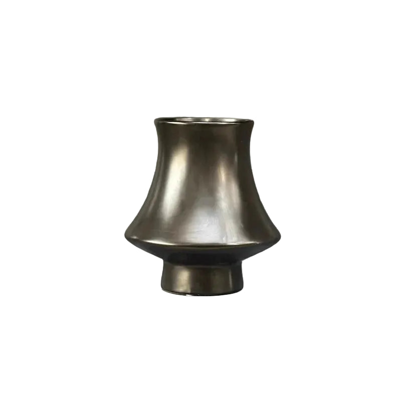  Bell Tower metallic ceramic vase in Gunmetal finish, Large size 11×21cm, white background