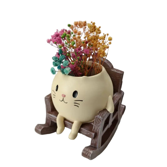 Cat rocking chair planter

Cute succulent pot 

Desk stress relief ornament

Resid cat flower pot

Mini planter with drainage

Whimsical office decor

Rocking chair plant holder

Gift for cat lovers

Creative tabletop statue