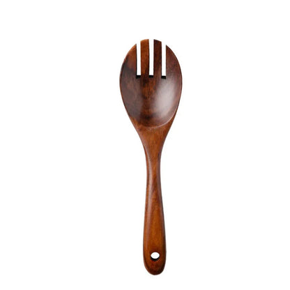 "Wild Harvest" acacia wood salad fork with smooth bowl and natural wood grain, white background