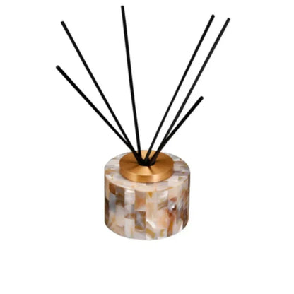 Mosaic Shell reed diffuser bottle with gold brass cap — Amber Shell finish — CL House