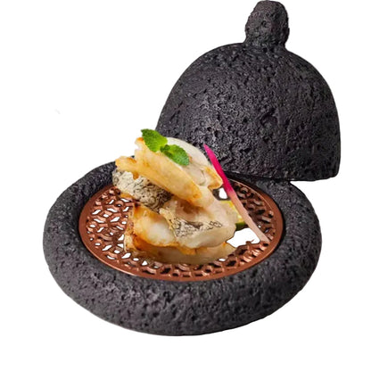 clHuse & Home
Black volcanic stone plate UK

Creative sushi serving tray

Unique honeycomb coal plate

Dry ice food presentation

Industrial style tableware

Artisan cold plate for sushi

Modern black dinnerware

Designer gift for chefs