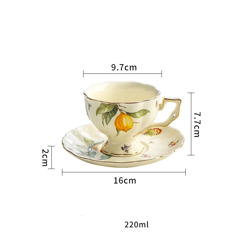 Lemon Garden Porcelain Tea Set — Gold Trim, British Style