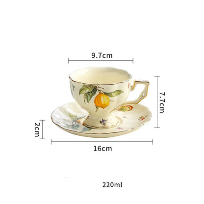 Lemon Garden Porcelain Tea Set — Gold Trim, British Style