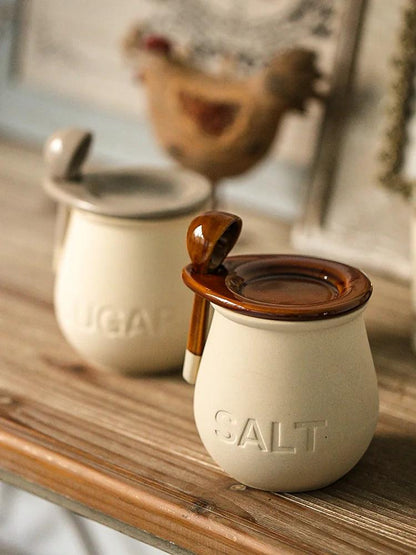 vintage charm

ceramic spice jar

spice container

sugar jar

salt shaker

vintage jar

sealed jar

moisture-proof jar

food storage

spoon set